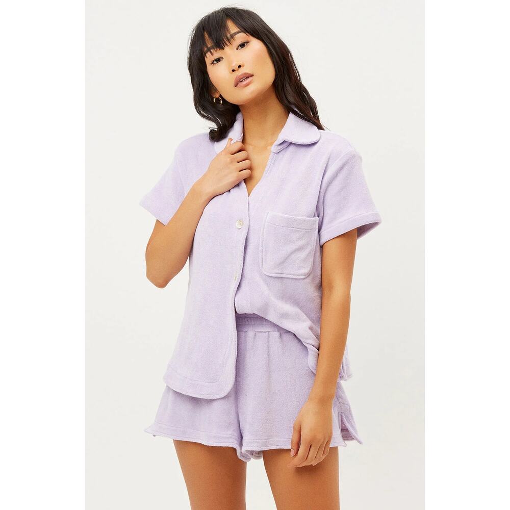 NEW Frankies Bikinis Coco Terry Button Up Shirt Size XS Lavender‎